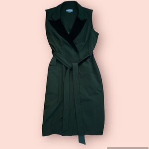 Women's Black Green Label Colorblock Faux Wrap Belted Sleeveless Shirt Dress